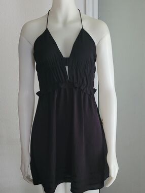 Tavik Black Backless Halter Mini Dress with Deep V